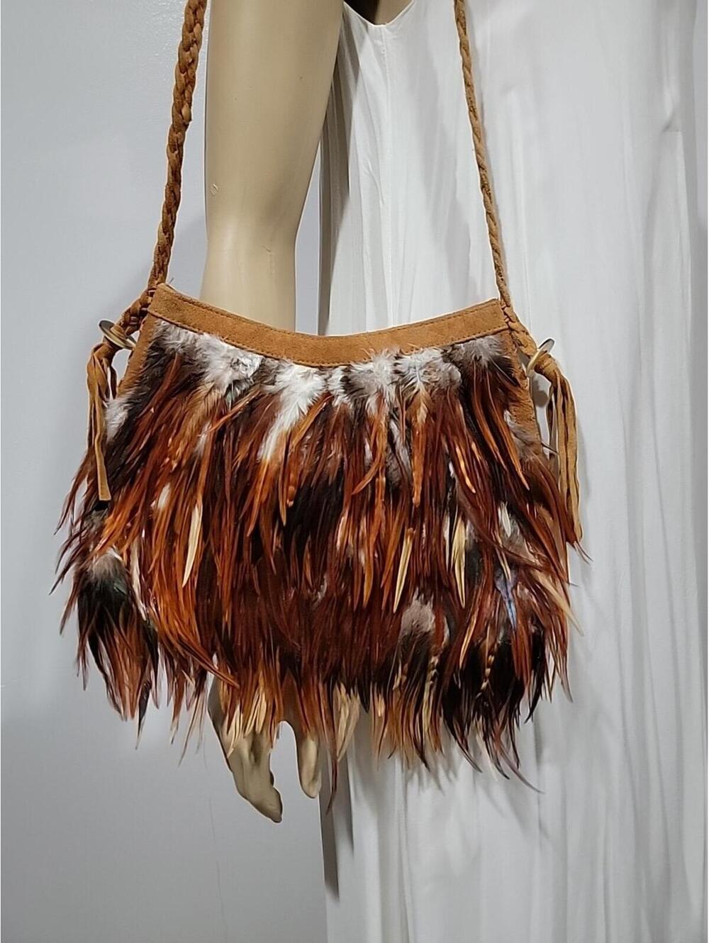 HANDMADE Tribal PEASANT FEATHER BOHO SHOULDER BAG - Picture 6 of 12